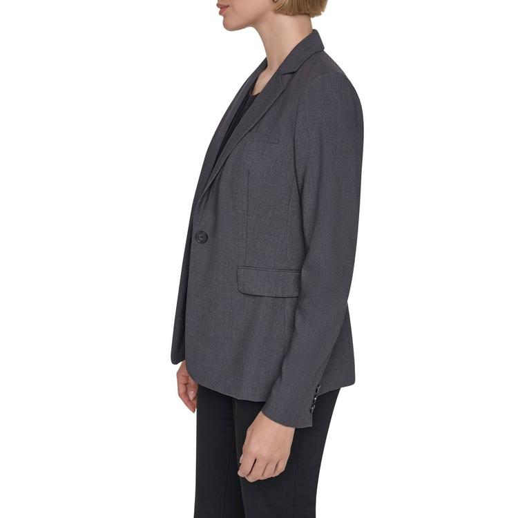 Womens DKNY Long Sleeve One Button Notched Blazer - Charcoal