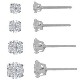 Sterling Silver Round CZ Stud Earring Set