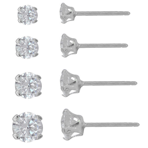 Sterling Silver Round CZ Stud Earring Set - image 