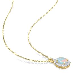 Sophia B Yellow Gold Plated Ethiopian Opal & White Topaz Pendant