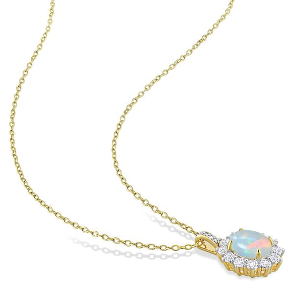 Sophia B Yellow Gold Plated Ethiopian Opal & White Topaz Pendant