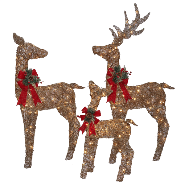 Seasonal LLC LED Natural Rattan Reindeer Family - Set of 3 - image 