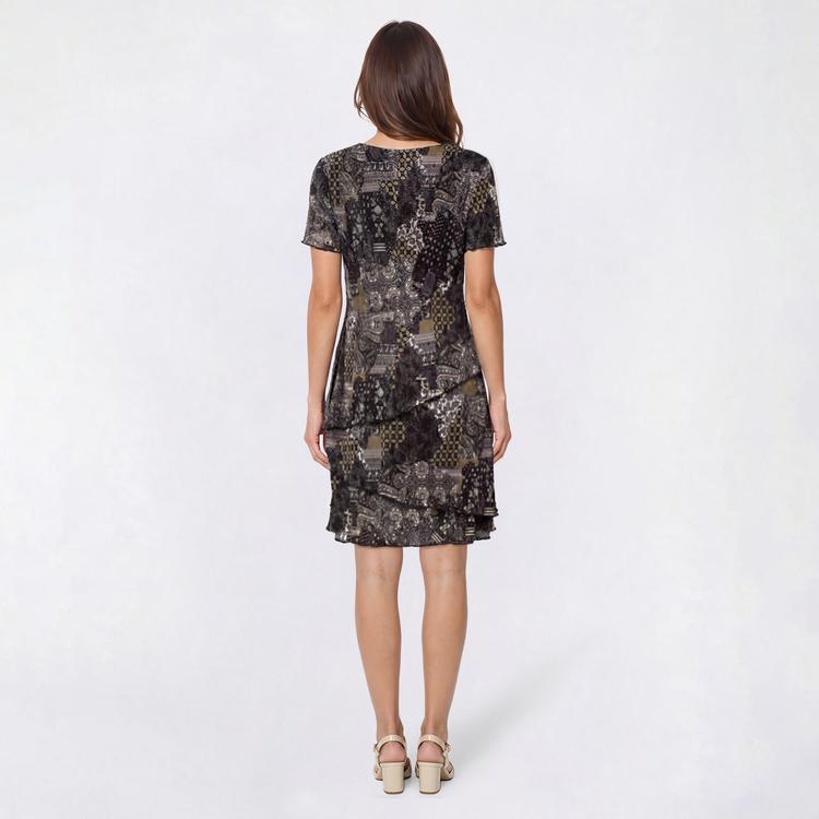 Petite Connected Apparel Tiered Patchwork Sheath Dress