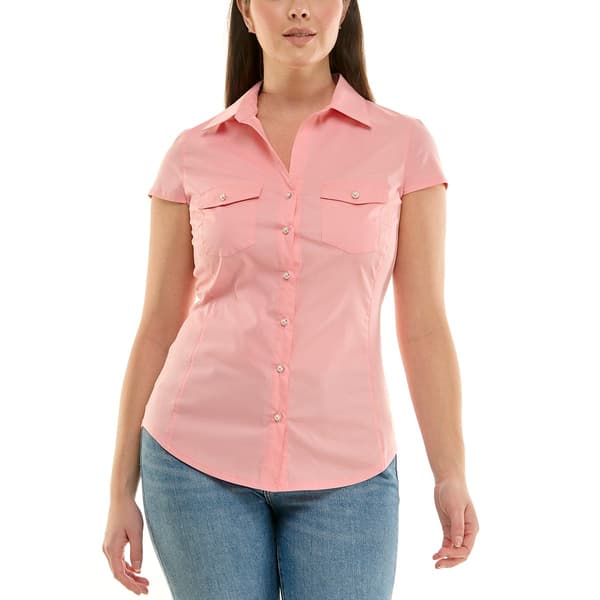 Womens Zac & Rachel Short Sleeve Solid Casual Button Down - image 
