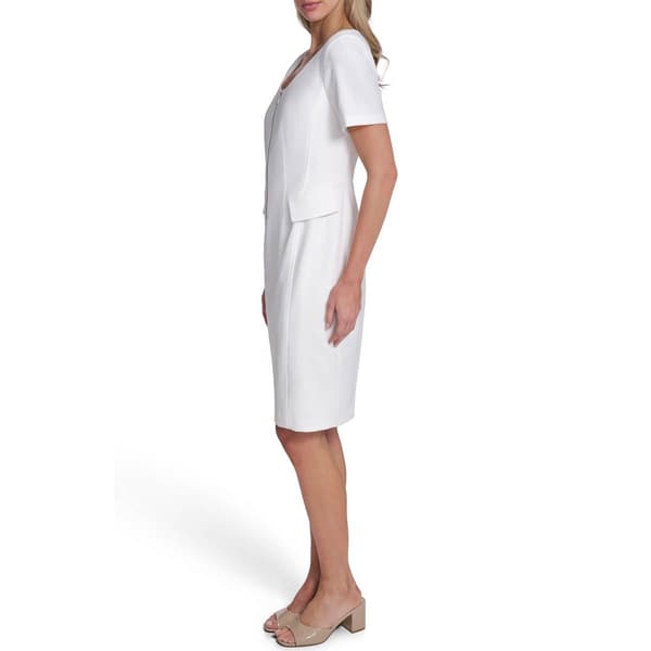 Womens Calvin Klein Short Sleeve 1/2 Zip Crepe Sheath Dress