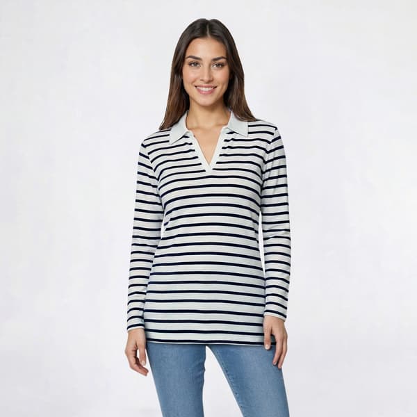 Plus Size Hasting & Smith 3/4 Sleeve Stripe Pullover Tee - image 