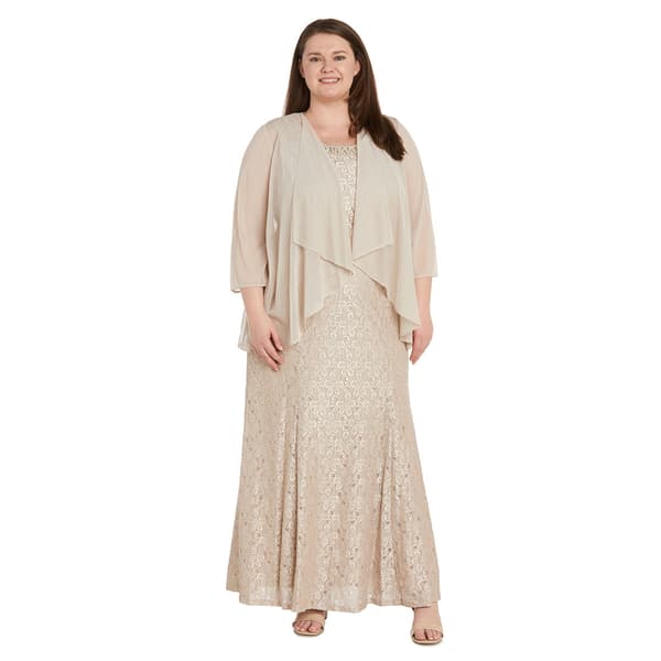Plus Size R&M Richards Sheer Jacket with Lace Evening Gown