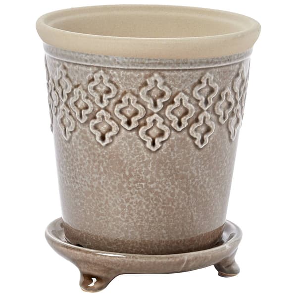 Crackle Black Planter with Saucer - image 