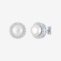 Gemstone Classics(tm) Lab Grown Sapphire Pearl Button Stud Earrings