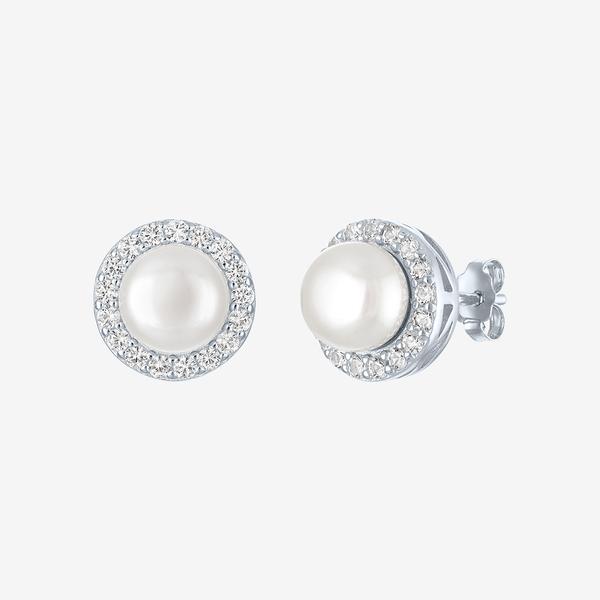 Gemstone Classics(tm) Lab Grown Sapphire Pearl Button Stud Earrings - image 