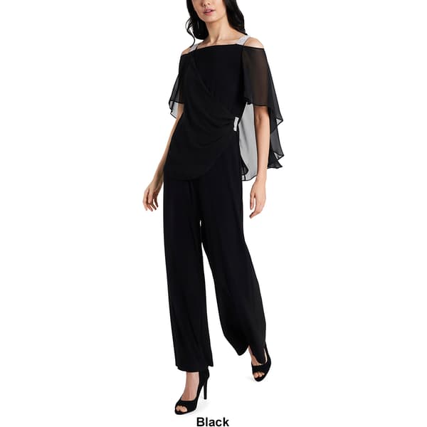 Womens MSK Solid Capelet Overlay Rhinestone Trim Jumpsuit