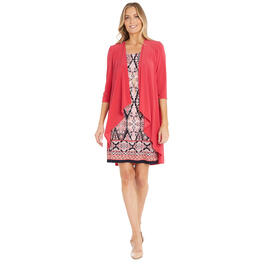 Plus Size R&M Richards Drape Jacket w/Print Dress - Coral