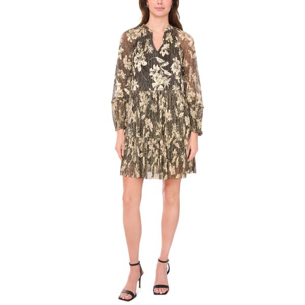 Womens MSK Long Sleeve Crinkle Print Babydoll Dress