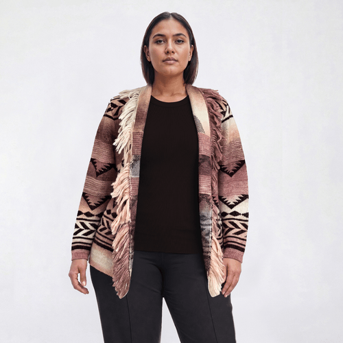 Plus Size Preswick & Moore(R) Long Sleeve Shawl Collar With Fringe