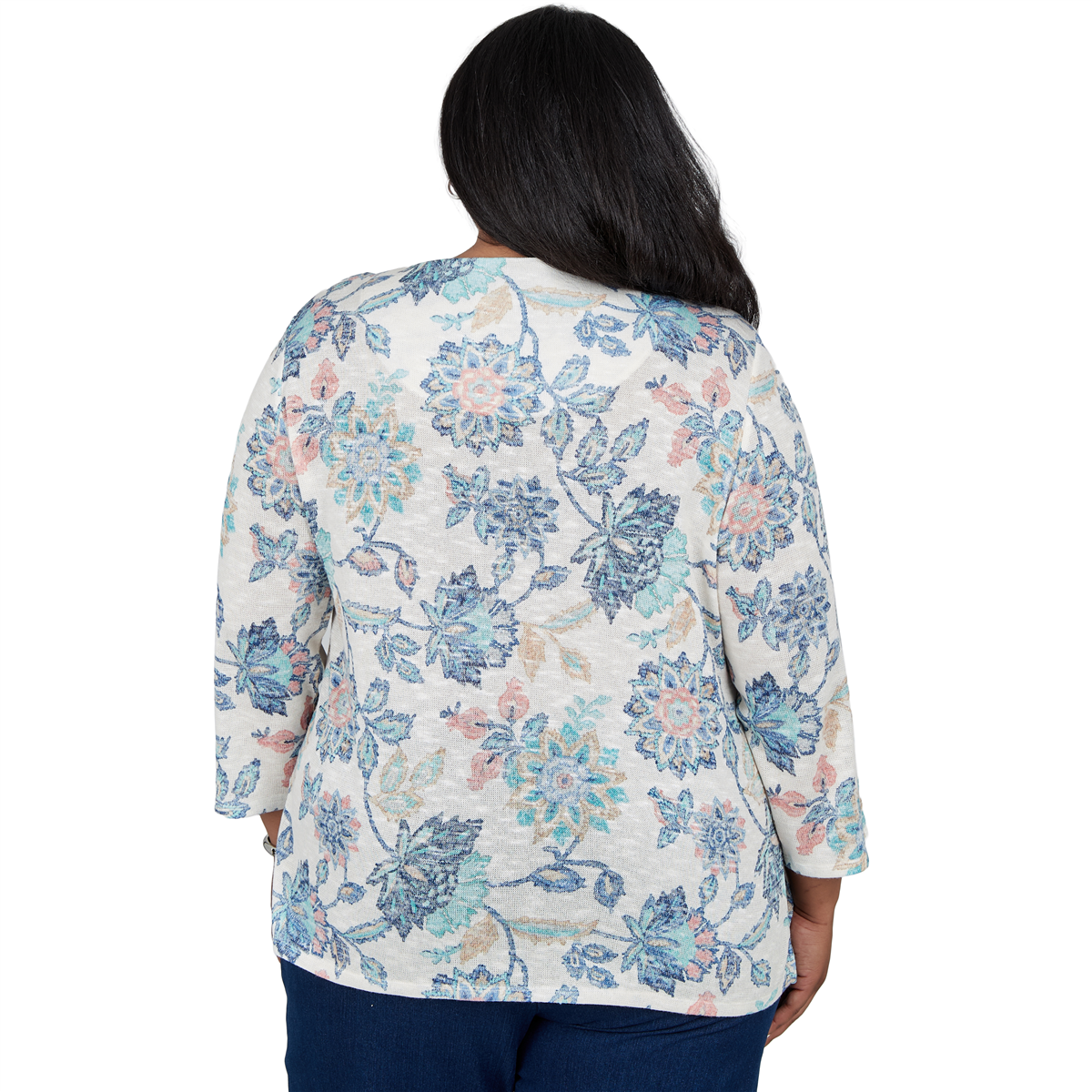 Plus Size Alfred Dunner Ann Arbor 3/4 Sleeve Floral Blouse