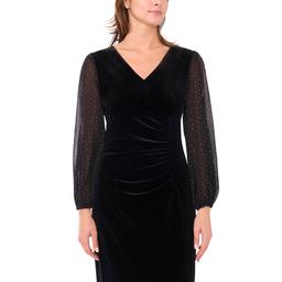 Petite MSK Long Sleeve Velvet Surplice Side Slit Evening Gown