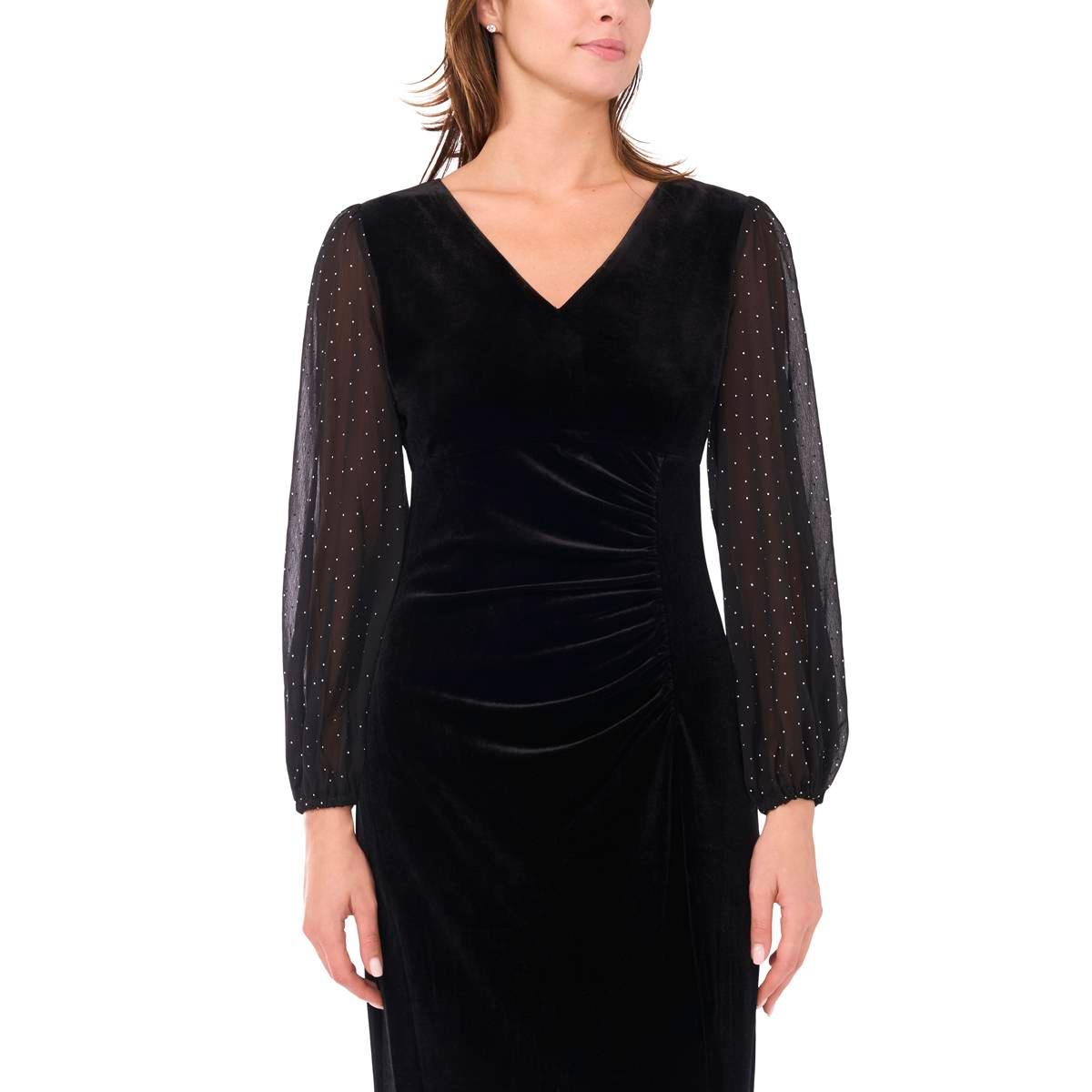 Petite MSK Long Sleeve Velvet Surplice Side Slit Evening Gown