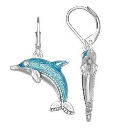 Napier Silver-Tone & Blue Dolphin Leverback Drop Earrings