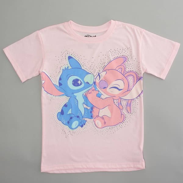 Girls (7-16) Disney Stitch & Angel Rhinestone Tee - image 