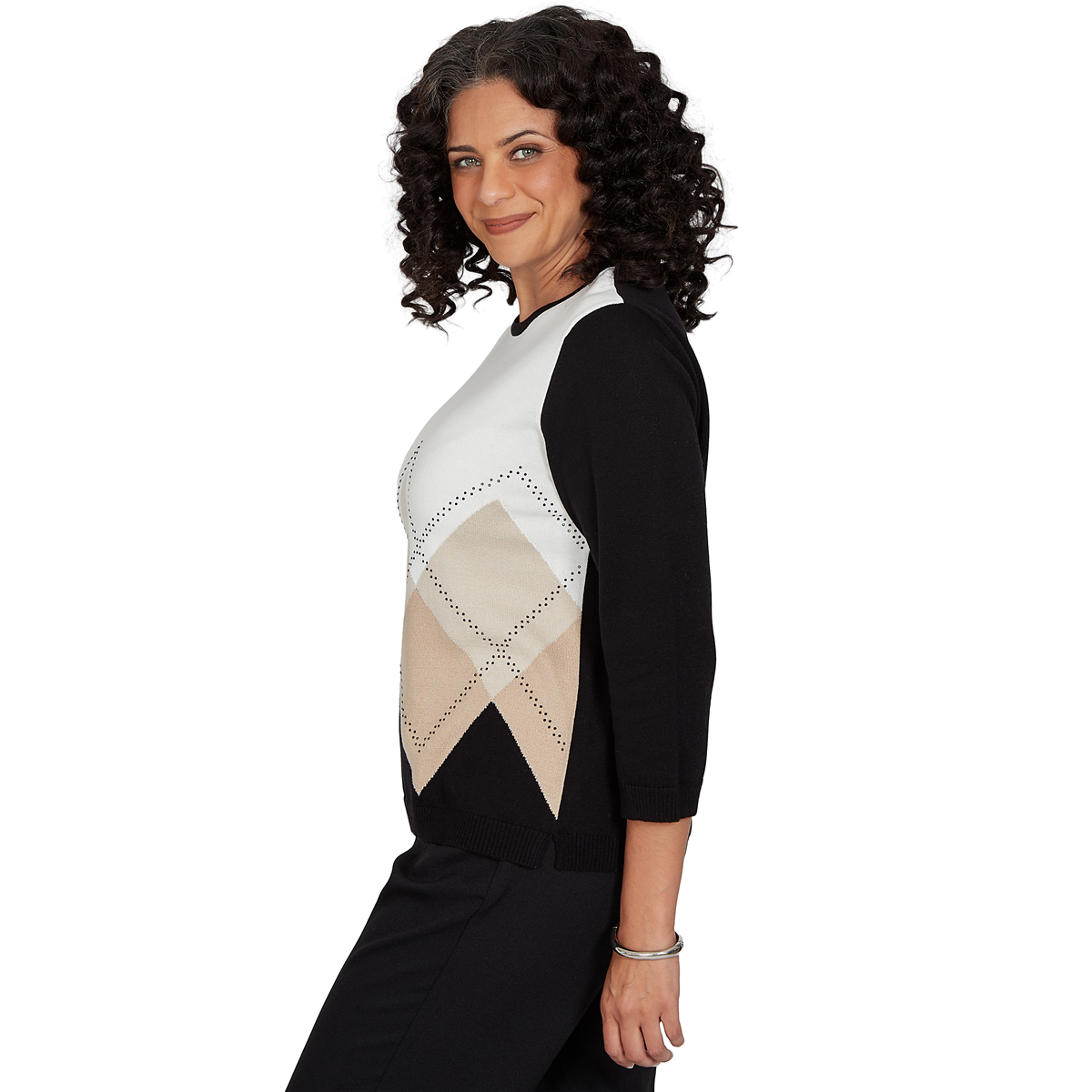 Petite Alfred Dunner Cityscape Argyle Heat Set Sweater