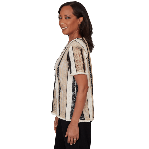 Petite Alfred Dunner Detail Driven Textured Spliced Stripe Blouse