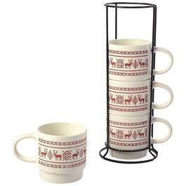 Azzure Stackable Fair Isle Mugs with Stand - Set of 4