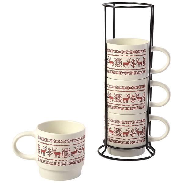 Azzure Stackable Fair Isle Mugs with Stand - Set of 4 - image 