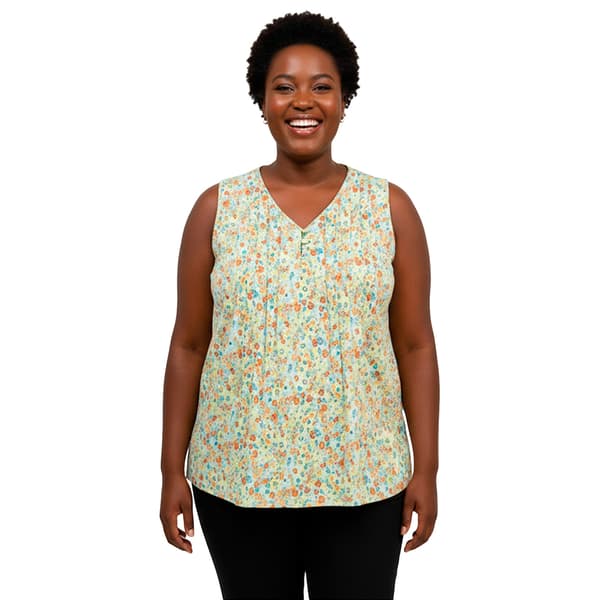 Plus Size Cocomo Sleeveless Pleated Floral Button Front Blouse