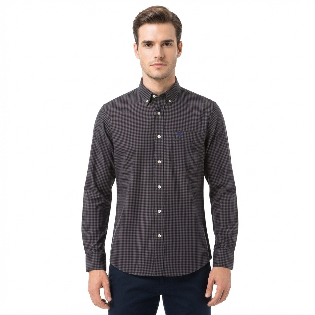 Mens Chaps Long Sleeve Stretch Plaid Button Down - Graphite