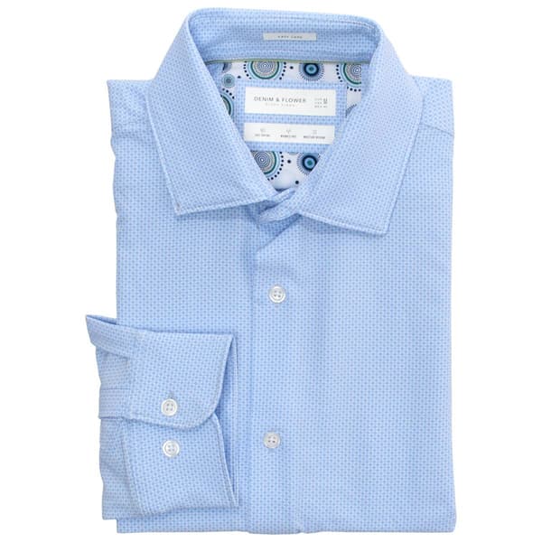 Mens Denim & Flower Geometric Dress Shirt - Light Blue - image 