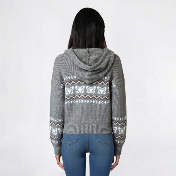Juniors Madden Girl Fair Isle Knit Butterfly Sweater with Hood