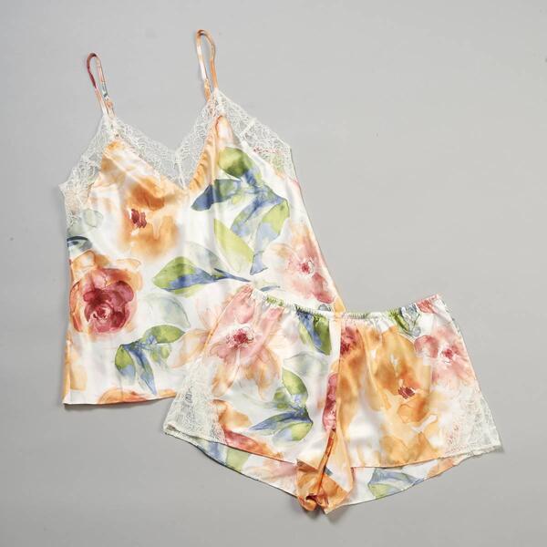 Womens Linea Donatella Floral Satin Two Piece Short Pajamas Set - image 