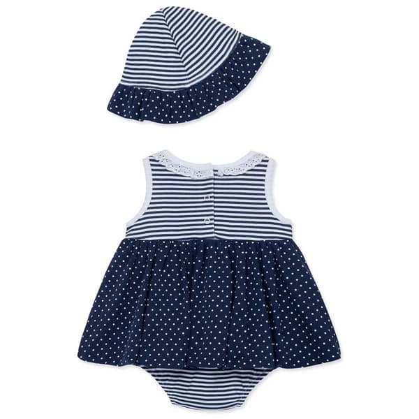 Baby Girl &#40;3-12M&#41; Little Me&#174; Daisy Stripe Bodysuit Dress w/ Hat