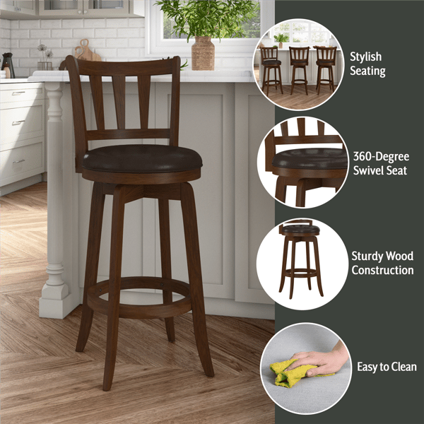 HH2 Home Presque Isle Cherry Wood Bar Height Swivel Stool