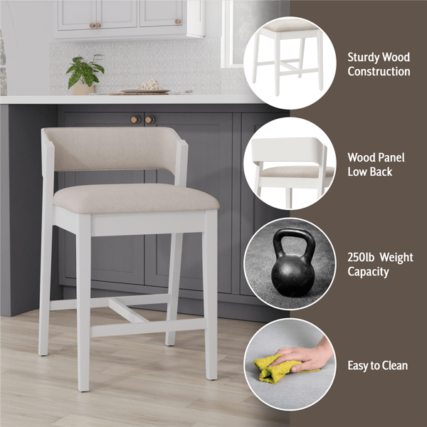 HH2 Home Dresden White Fabric Counter Height Stool