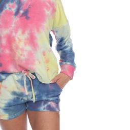 Womens White Mark Tie-Dye Lounge Top And Shorts Set