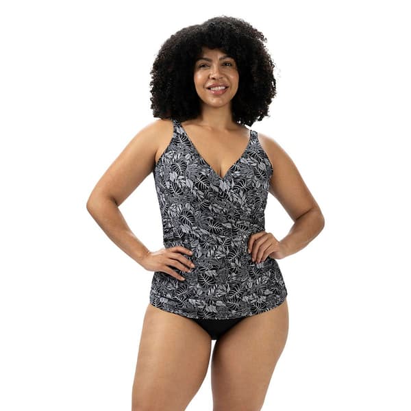 Plus Size Dolfin(R) Aquashape Botanical Wrap Tankini Swim Top