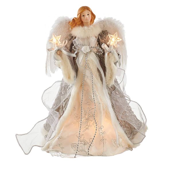 Kurt S. Adler 10 Light 14in. Silver and Grey Angel Tree Topper - image 