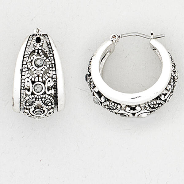 Roman Silver Tone Small Hoop Earrings - image 