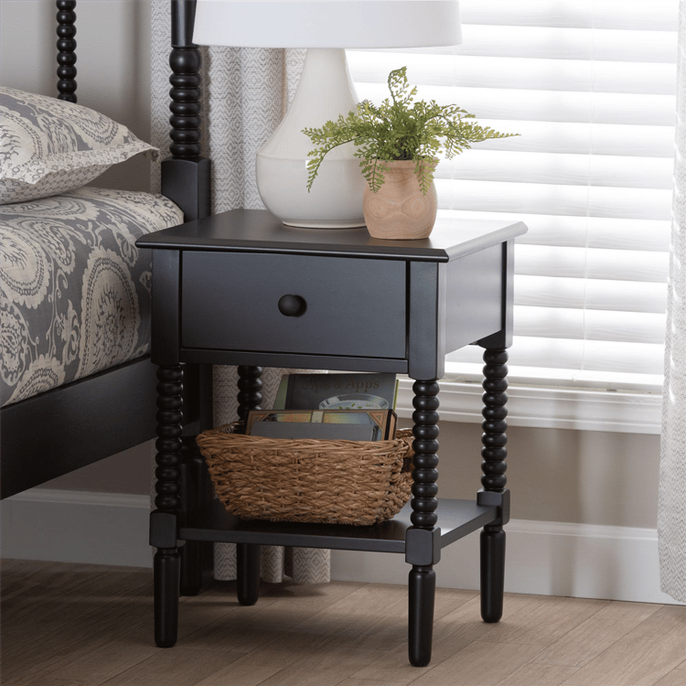 Baxton Studio Braith Farmhouse Black Wood 1-Drawer Nightstand