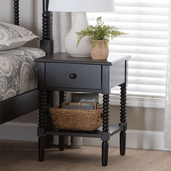 Baxton Studio Braith Farmhouse Black Wood 1-Drawer Nightstand