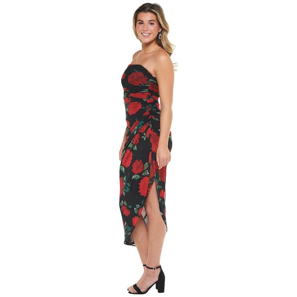 Juniors Emerald Sundae Floral Mesh Asymetrical Hem Sheath Dress