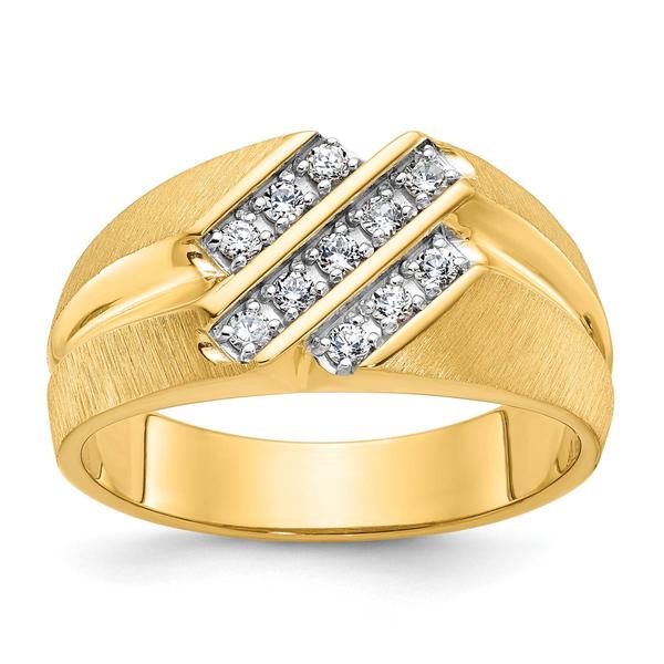 Mens Gentlemens Classics(tm) 14kt. Gold 3-Row 1/4ctw. Diamond Ring - image 