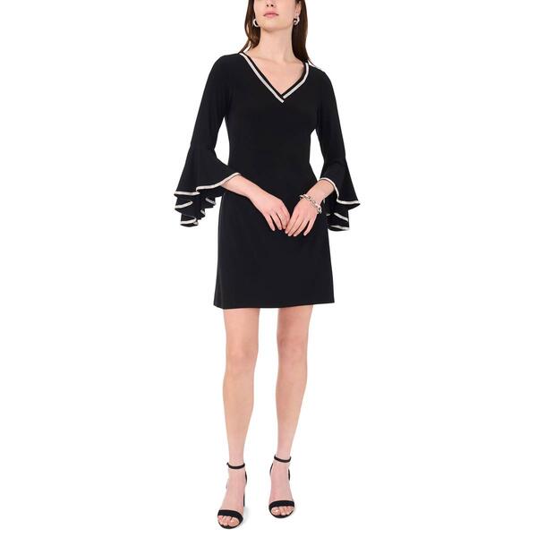 Petites MSK Rhinestone Trim Trumpet Sleeve V-Neck Dress - image 