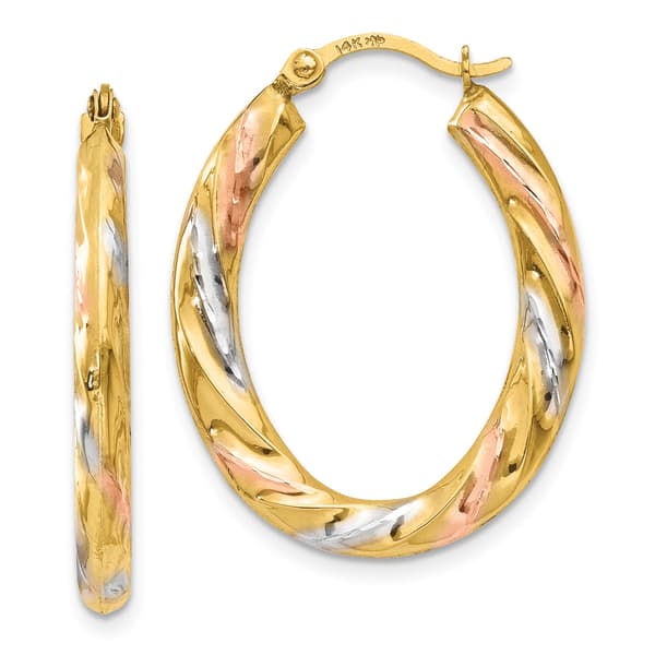 Gold Classics(tm) 14kt. & Rhodium Oval Scallop Hoop Earrings - image 