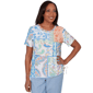 Petite Alfred Dunner Caribbean Blues Patchwork Paisley Blouse - image 1