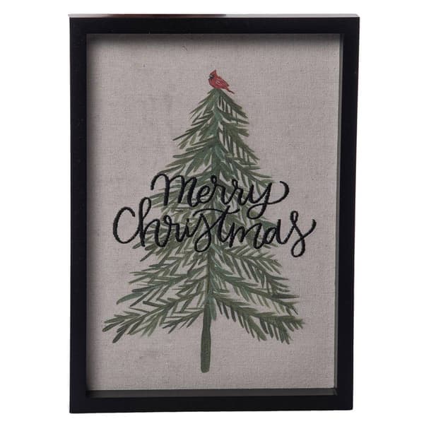 Fabric Framed Print Embroidered Tree Merry Christmas - image 