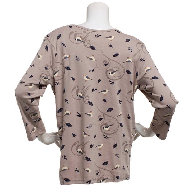 Plus Size Bonnie Evans 3/4 Sleeve Leaves And Birds Tee