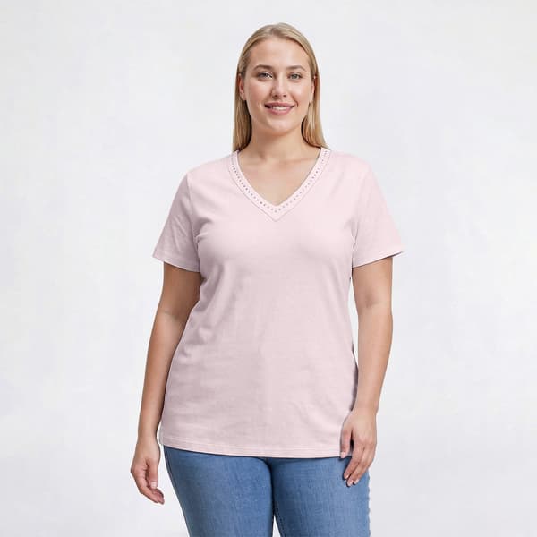 Plus Size Hasting & Smith Short Sleeve Solid V Neck Tee