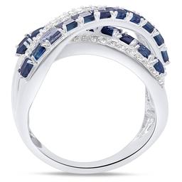 Gemstone Classics™ Blue Sapphire with White Zircon Crossover Ring